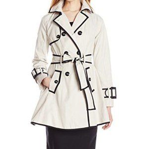 Piped Double Breasted Flared Corset Back Trench Coat